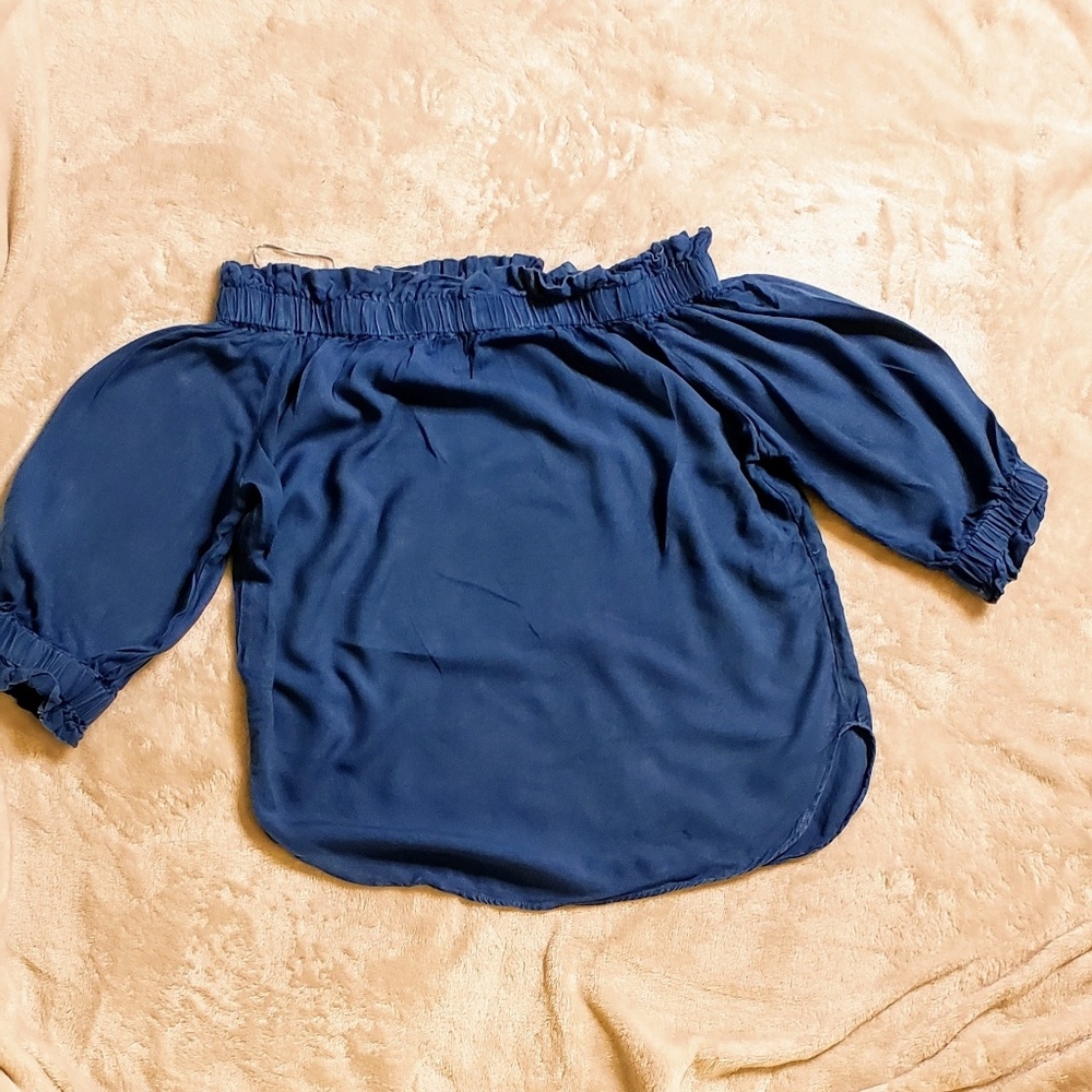 Dark Blue Off-Shoulder Chambray Top